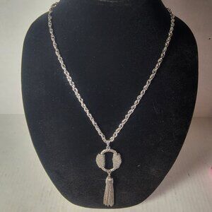 Vintage Sarah Coventry Classic Elegant Silver-Tone Tassel & Pendant Necklace